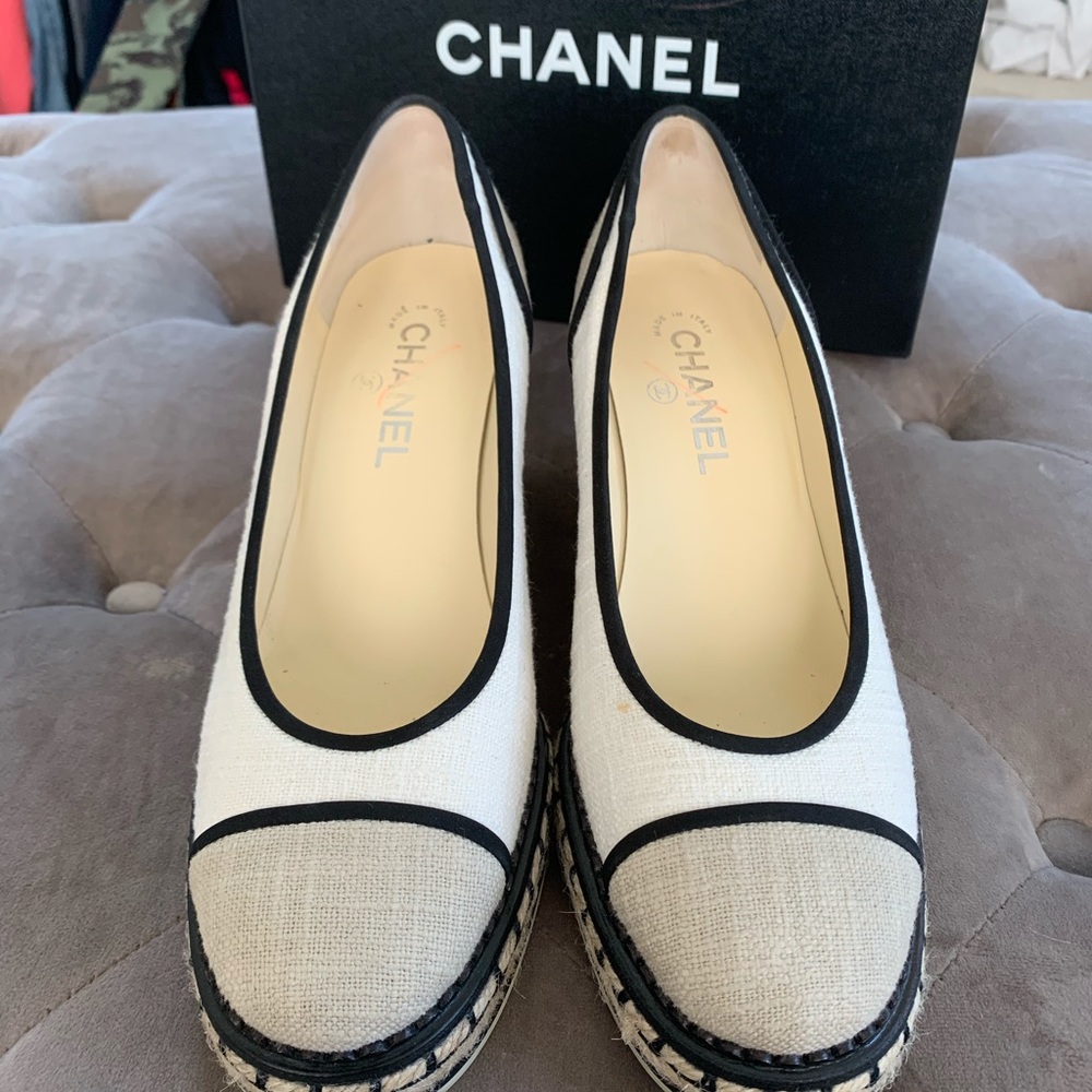 🚫SOLD🚫Chanel white beige wedge espadrilles 39.5 - Picture 4 of 12